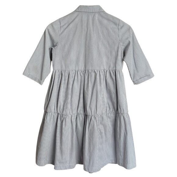 Teela Denim Pinstripe Tiered Dress Girls 12 Button Down Collared Knee Length - Picture 4 of 8
